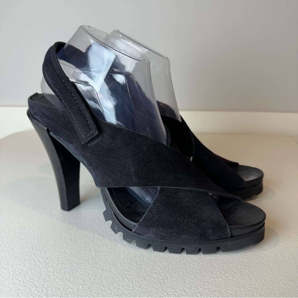 Pedro Garcia Black Suede Yuval Slingback Open Toe Heeled Sandals Size 41 or 11